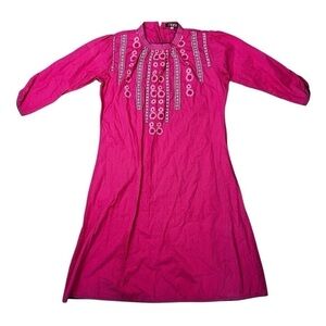 Pride Vintage Dress 70s Style Hippie Floral Pink Knee Length Embroidered